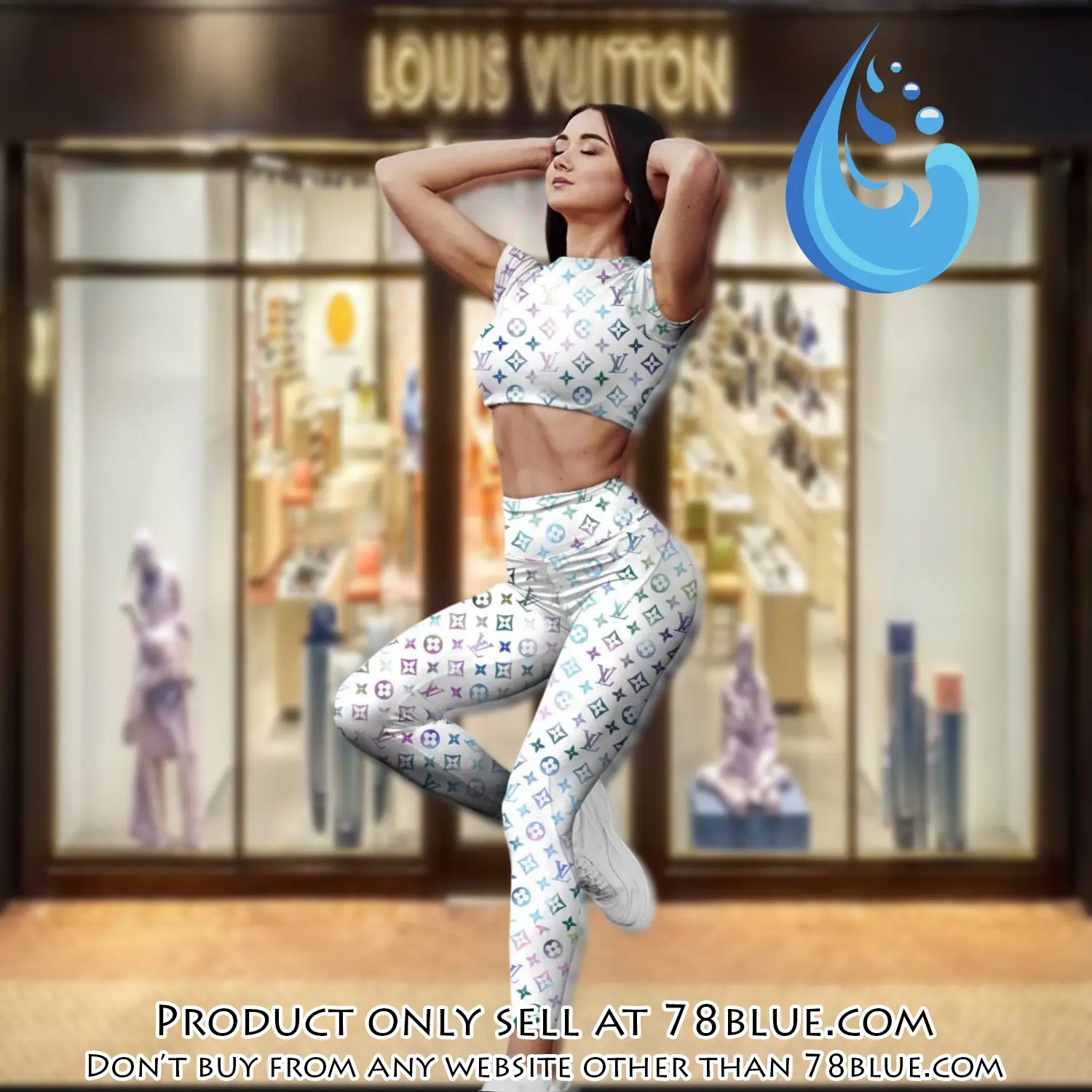 White louis vuitton sportwear combo luxury crop top tshirt and legging for women ctl1005 78b1444335